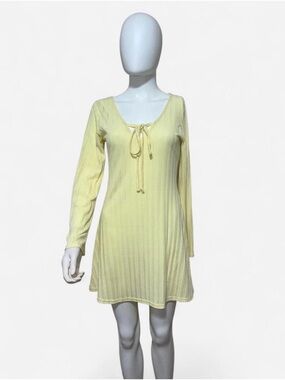 Prettylittlething yellow ribbed long sleeve dress